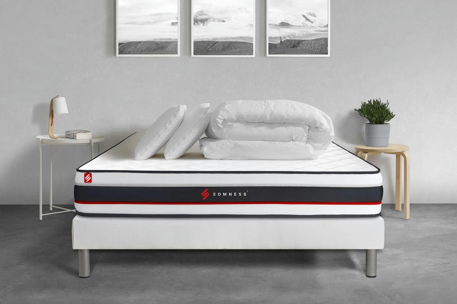 FORM - Pack matelas sommier kit 200x200 oreiller couette