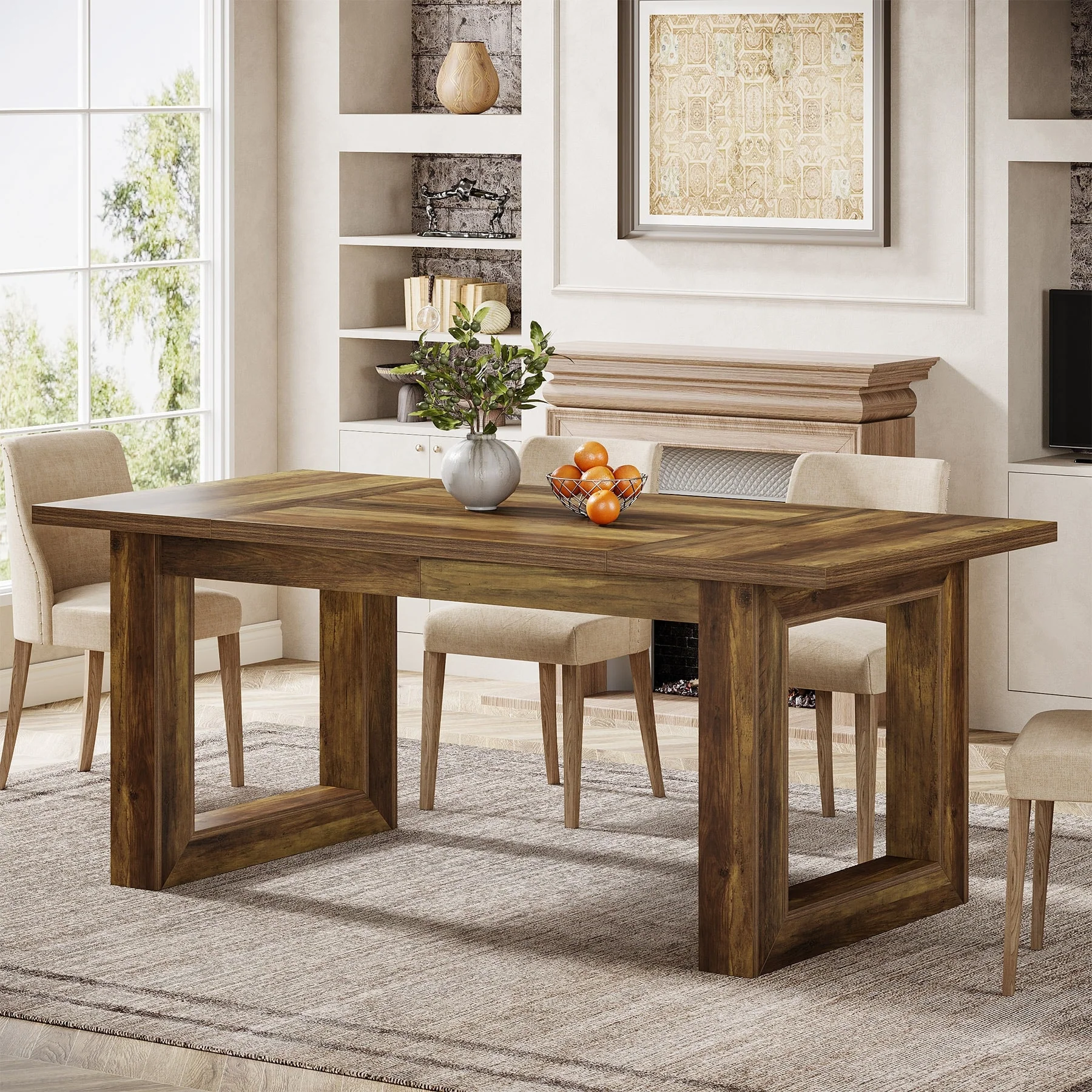 63-Inch Rectangular Wood Farmhouse Kitchen Dining Table for 4-6