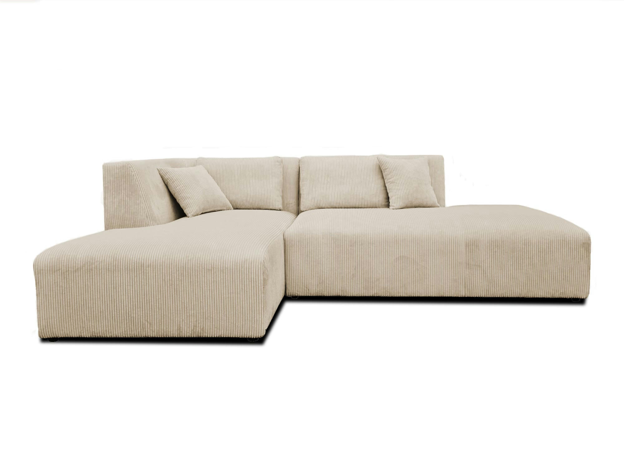 VICTOIRE - Canapé d'angle gauche 4 places en velours côtelé beige