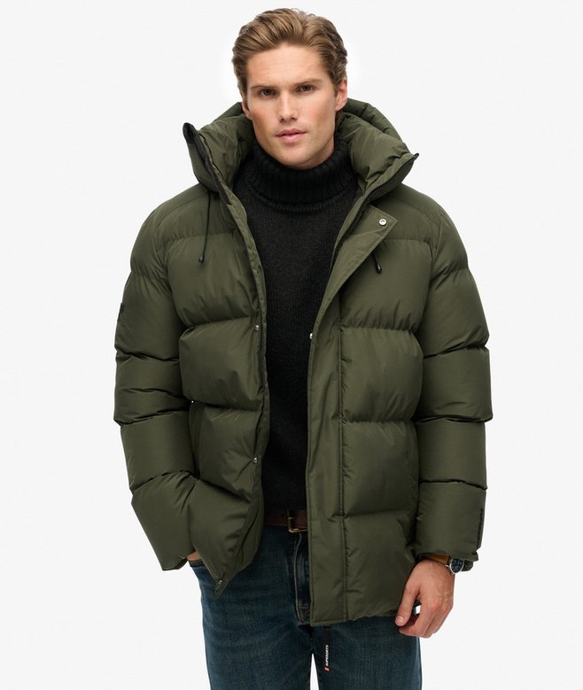 Hooded Mid Length Sports Puffer Jacket
