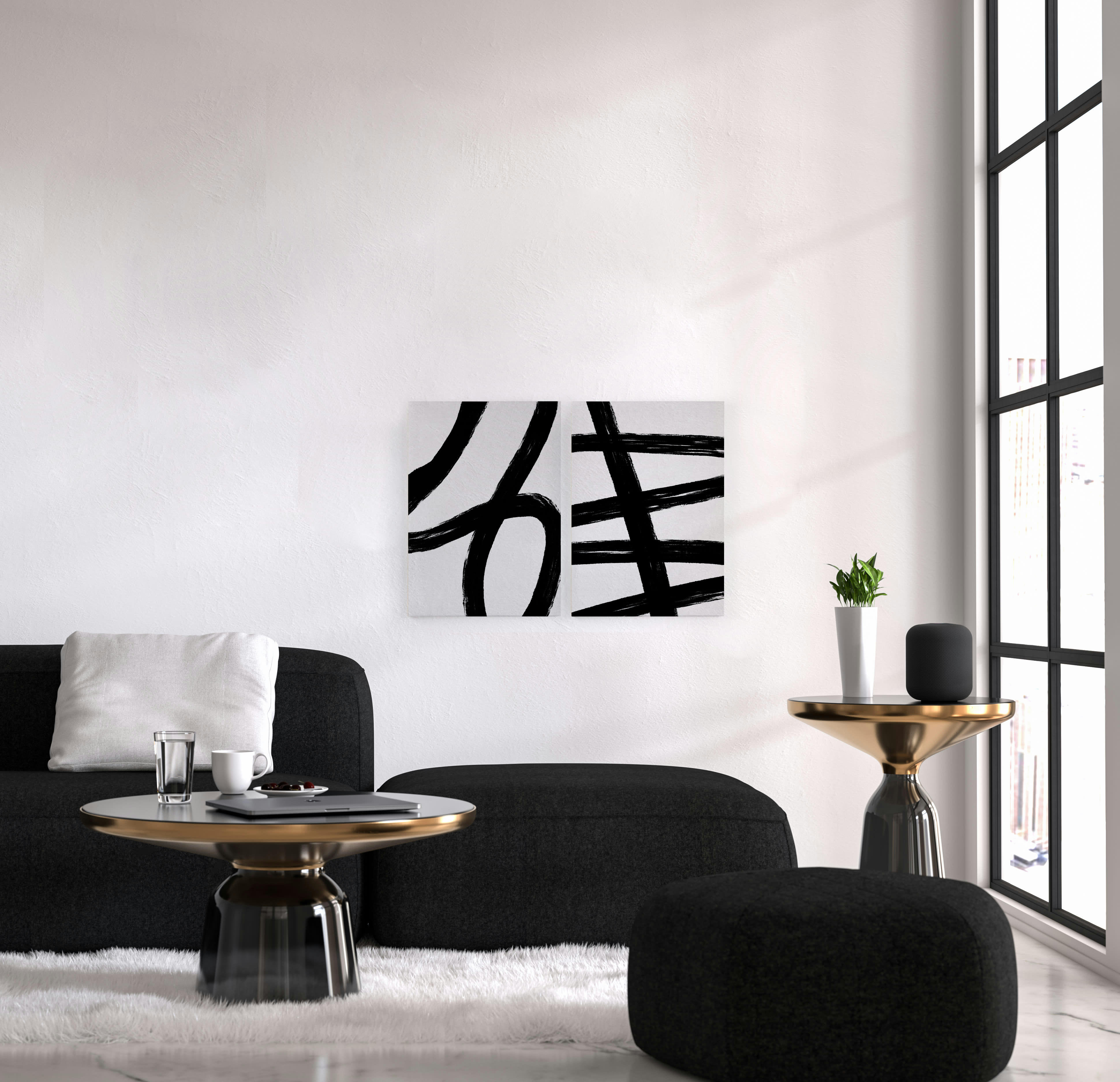 BRUSHES - Set 2 Peintures Peinture sur toile 60x40 imprimé HD Brosses