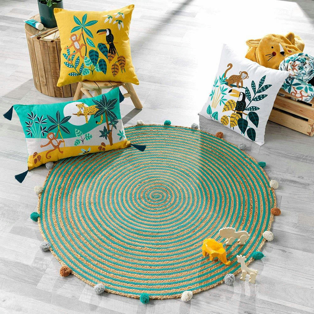 BALOO - Tapis rond pompons jute polycoton D90cm