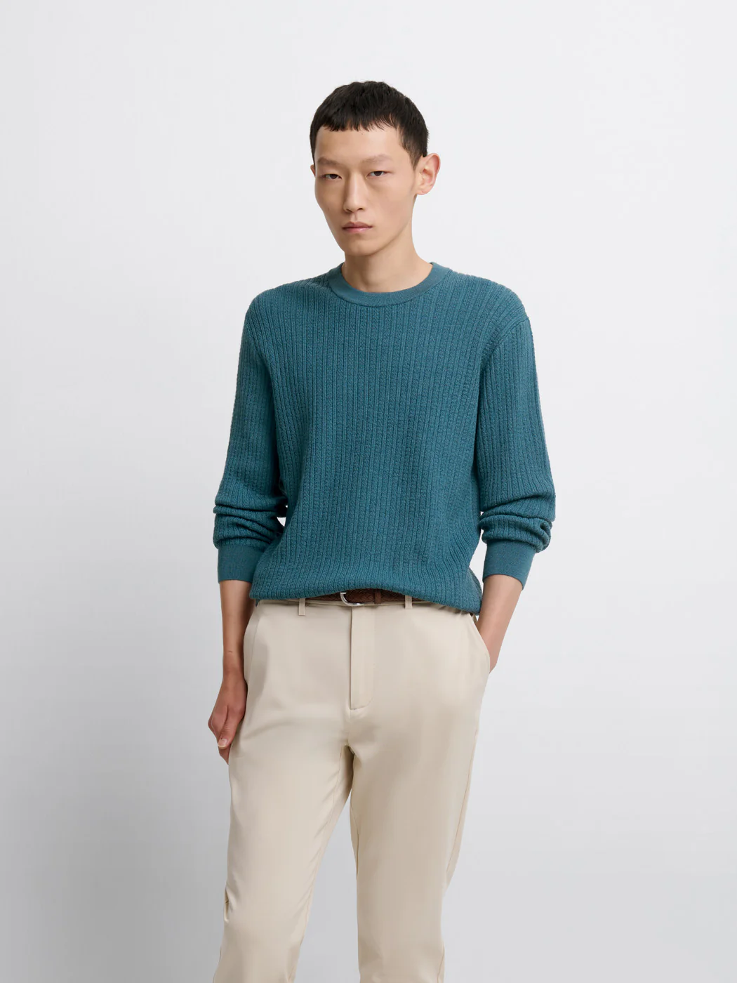 Pull col rond en maille torsadée