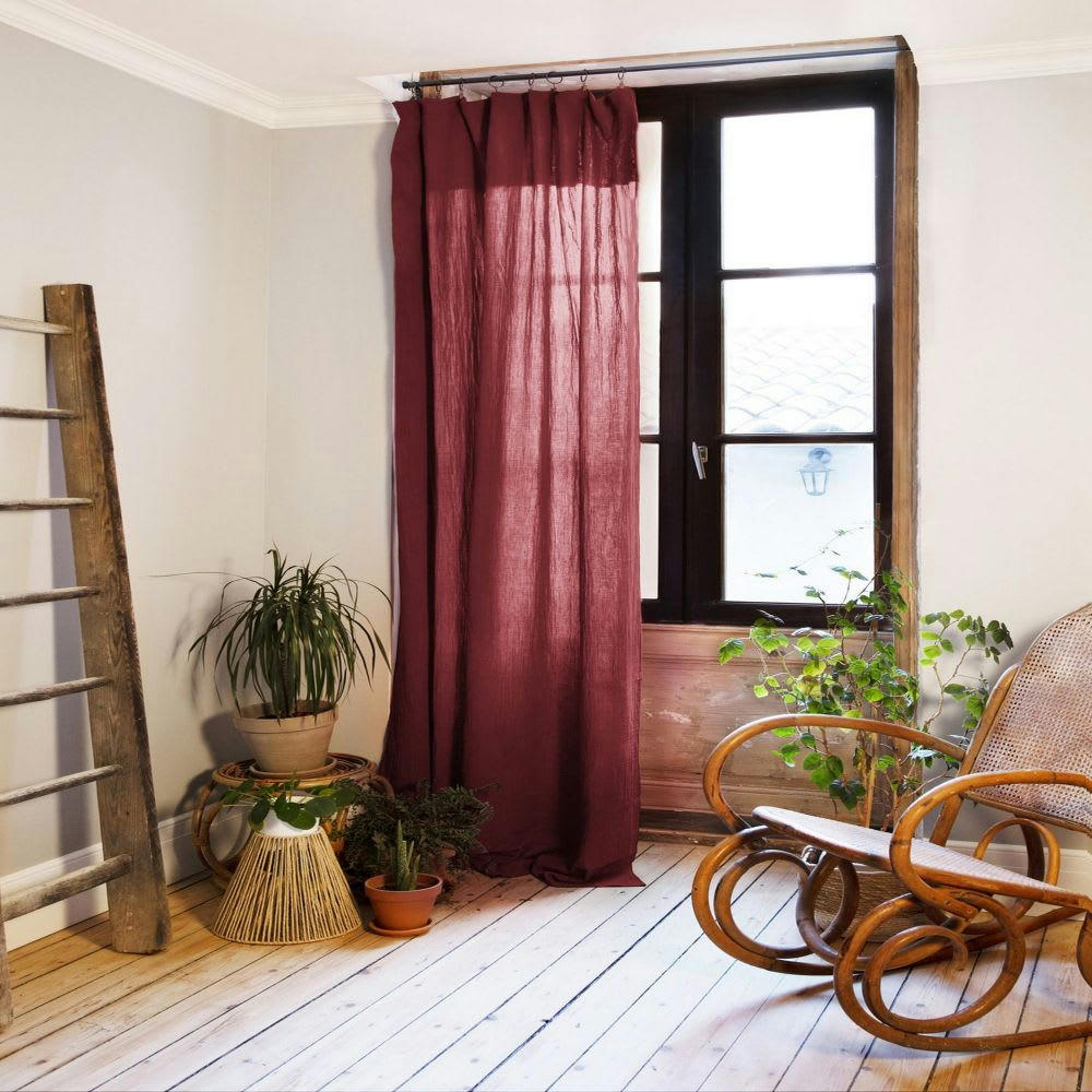 - Rideau ajustable gaze de coton rouge 140x300 cm