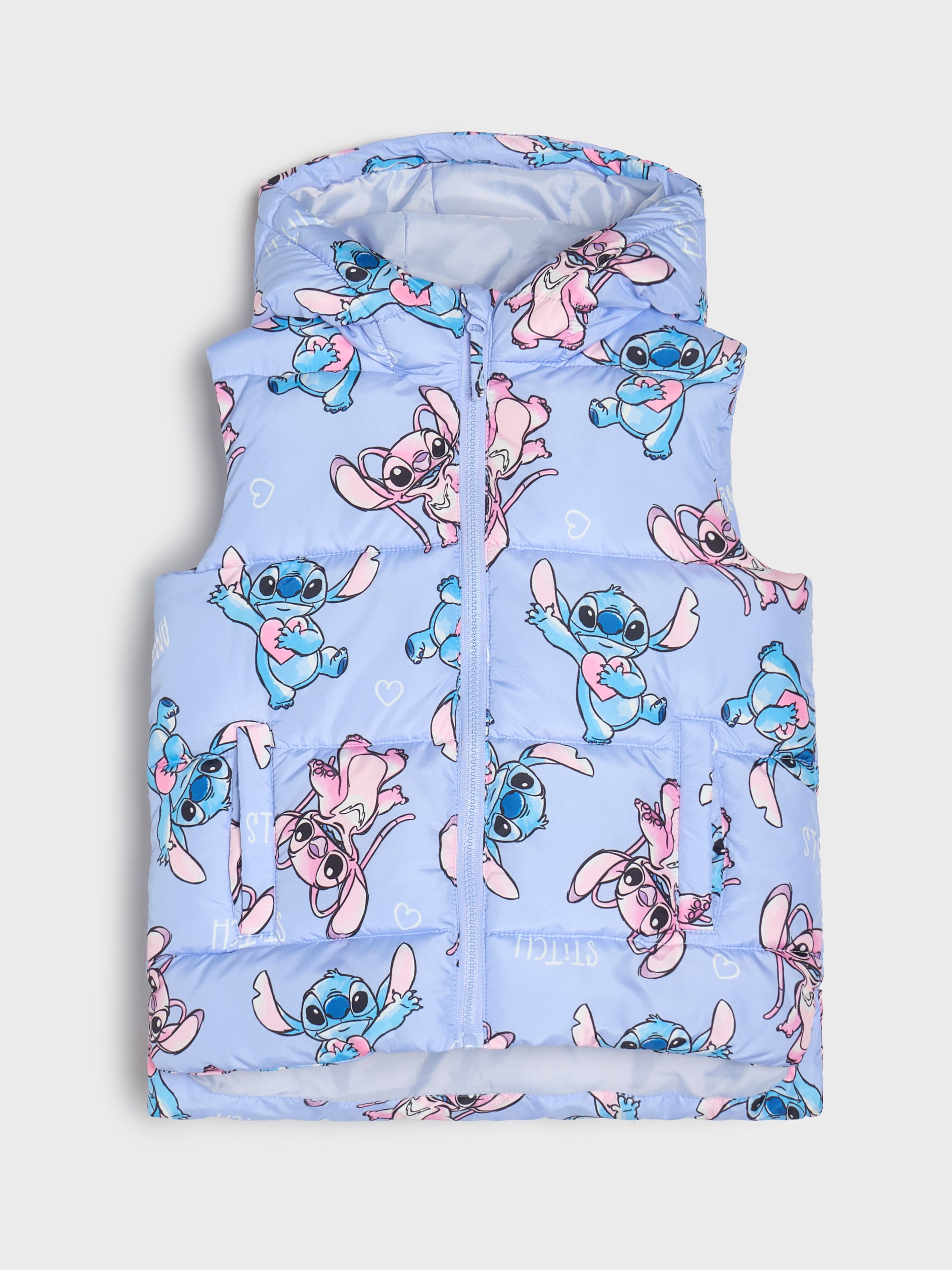 Ocieplana pikowana kamizelka z kapturem Stitch