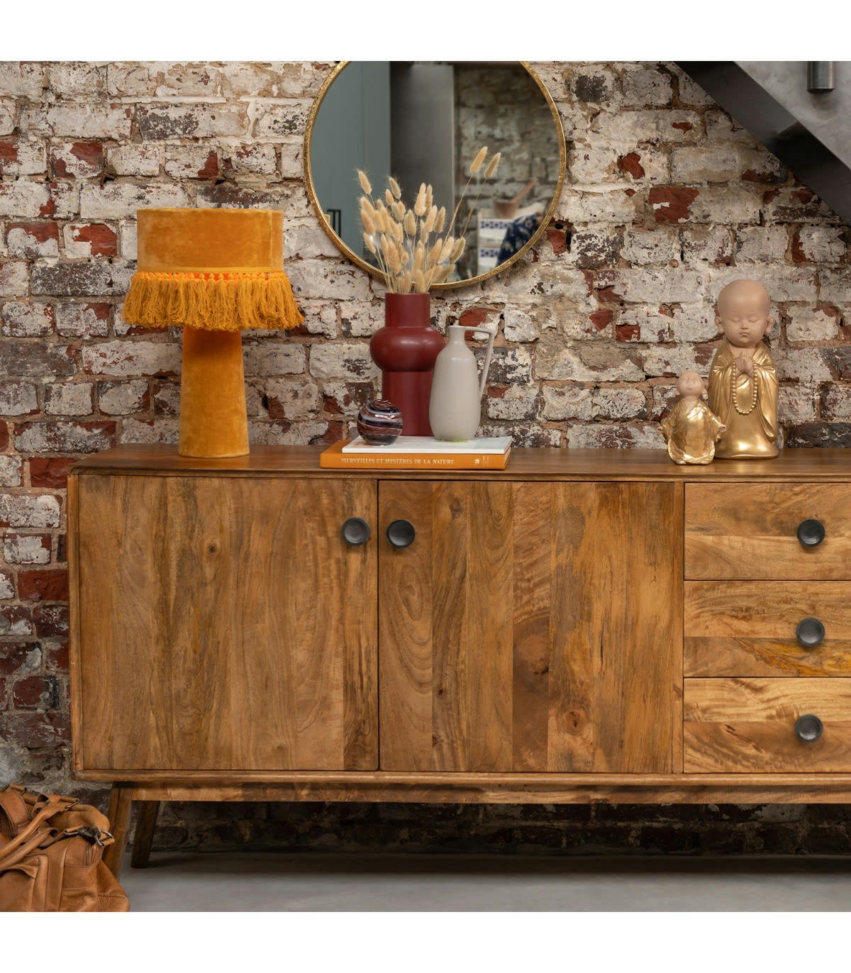 LORA - Buffet avec 2 portes et 3 tiroirs en bois de manguier marron