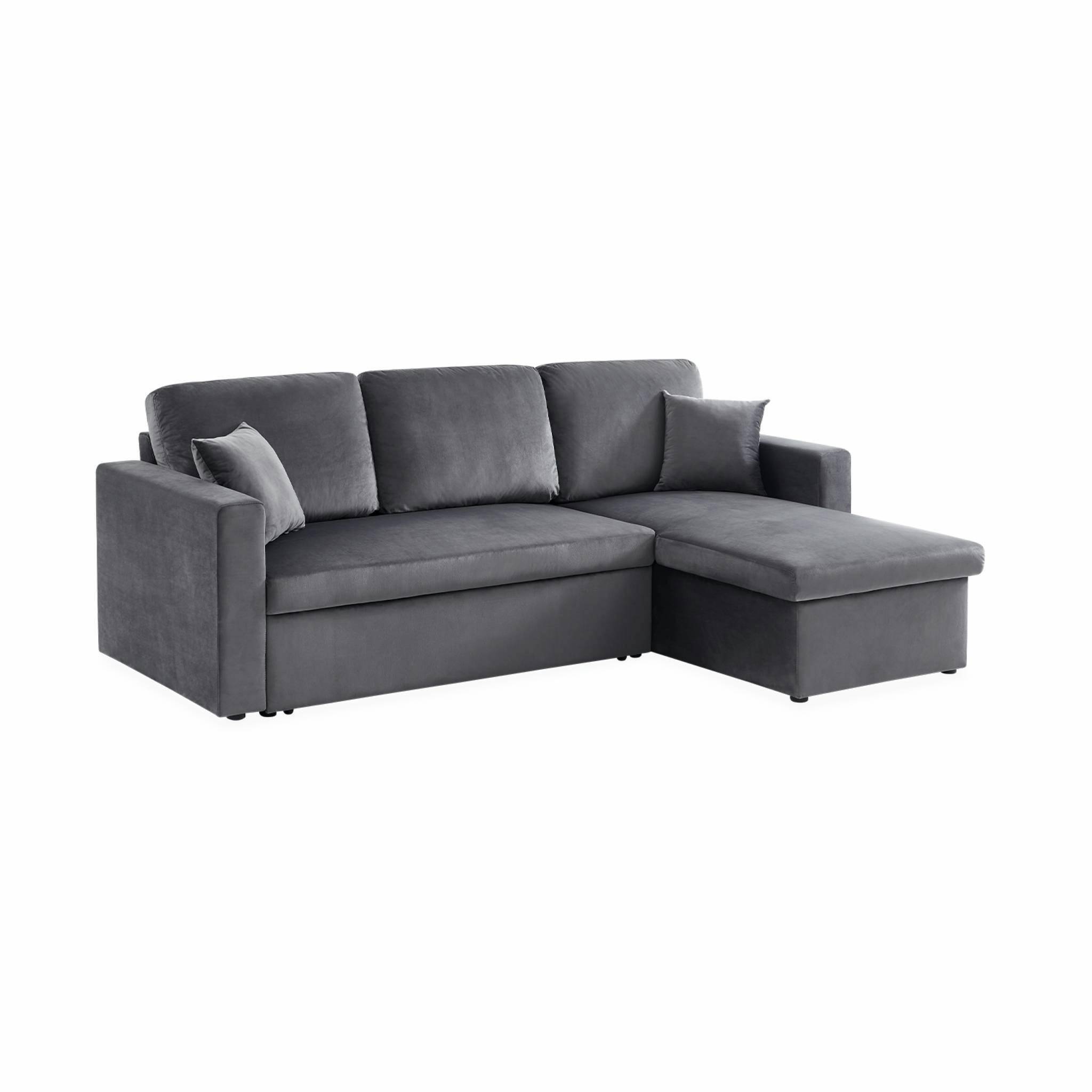 IDA VELOURS - Canapé d'angle convertible 3 places en velours gris foncé