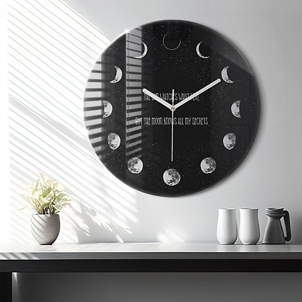 Horloge murale Wallfluent fi60 cm Aiguilles blanches Phases de la Lune et inscription 1 pcs