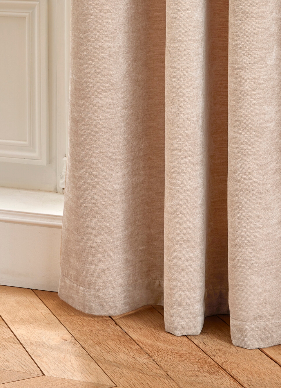 RIDEAU UNI ASPECT VELOURS TOUCHER DOUX CANNA BEIGE