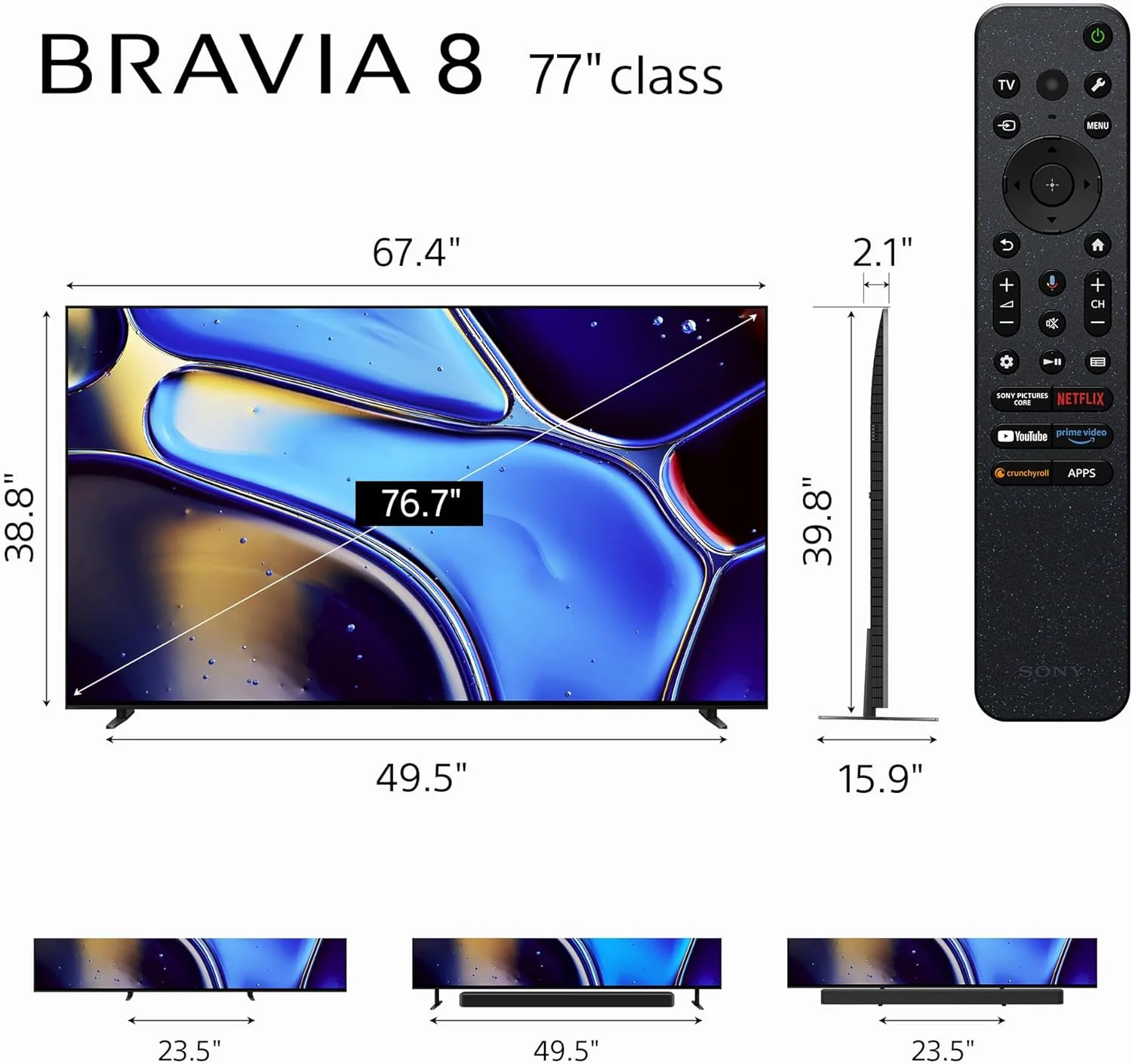 SONY 77Inch BRAVIA8 LED OLED, Google TV, 4HDMI & 2USB, LAN, HDR, 120Hz, Voice Search