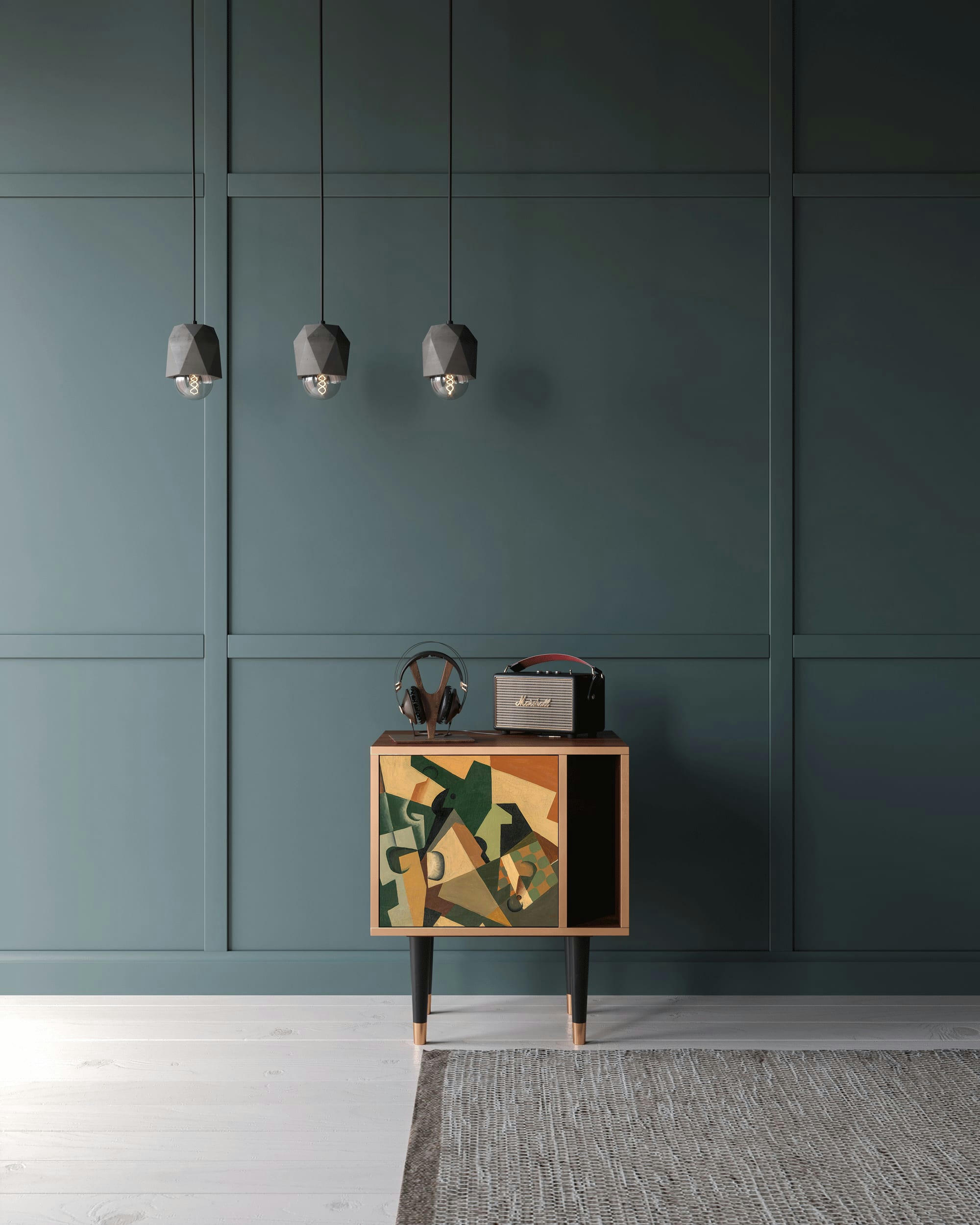 GLASS AND CHECKERBOARD BY JUAN GRIS - Table de chevet multicolore 1 porte L 58 cm