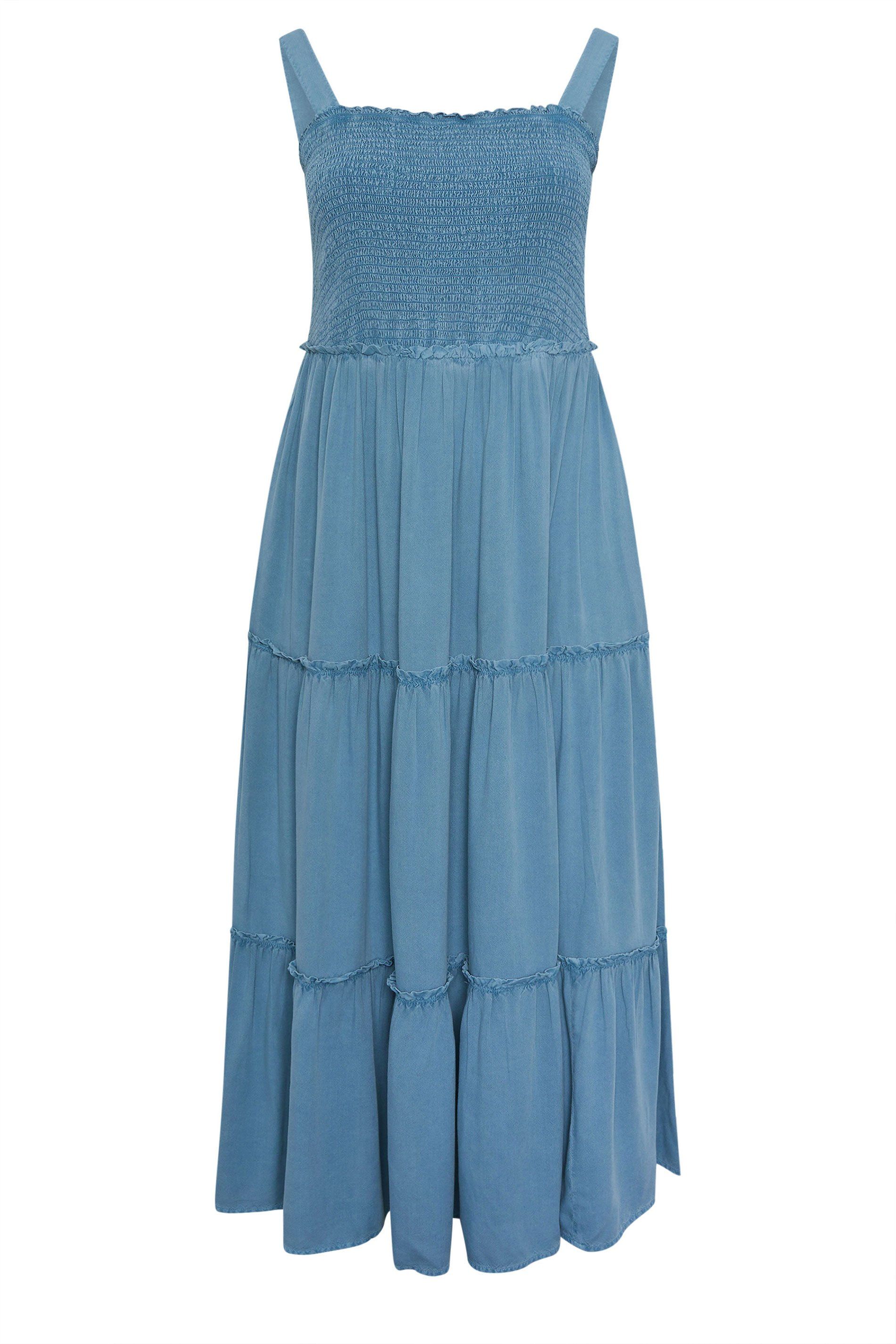 Yours Shirred Strappy Chambray Maxi Dress
