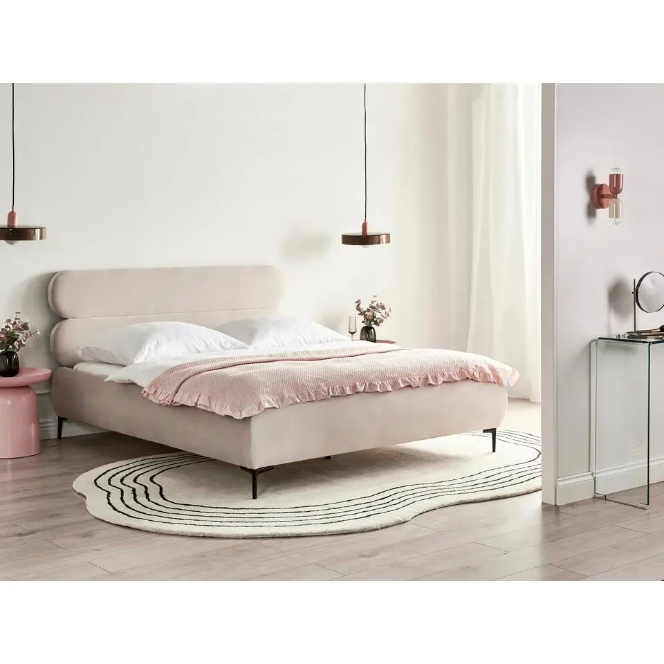 LESSAY - Tweepersoonsbed - Lichtbeige - 160 x 200 cm - Fluweel