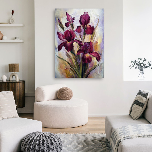 Feeby Obraz na płótnie, Irys Burgundowy Kwiat Malowany 40x60