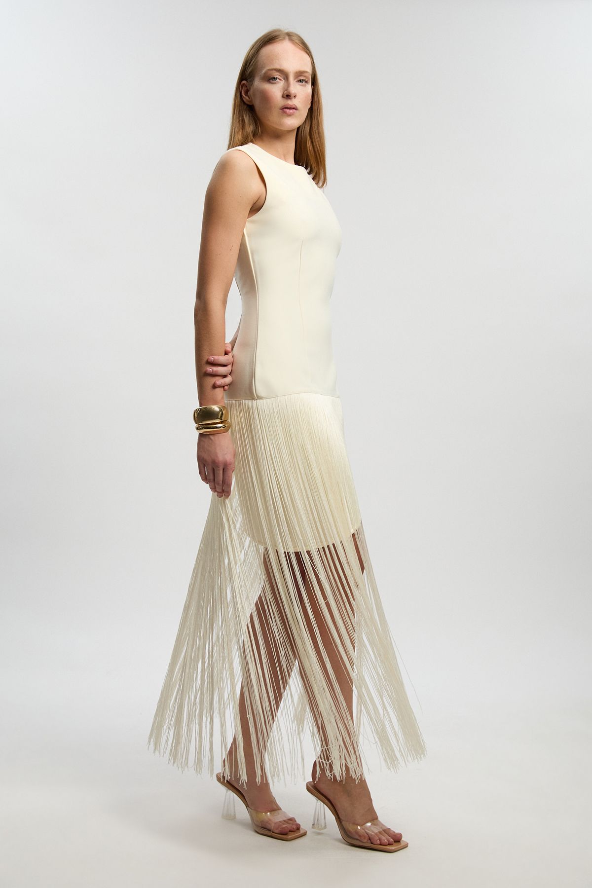 KarenMillen Petite Figure Form Bandage Tassel Hem Knitted Dress