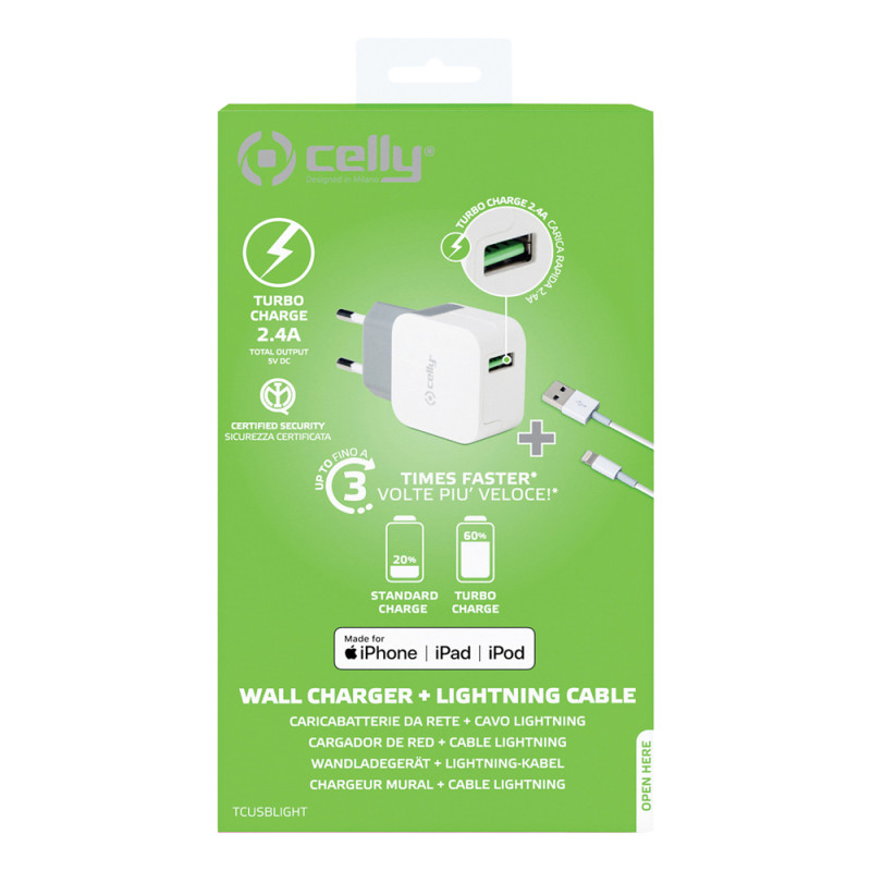 Chargeur secteur USB 2,4 A avec câble Lightning