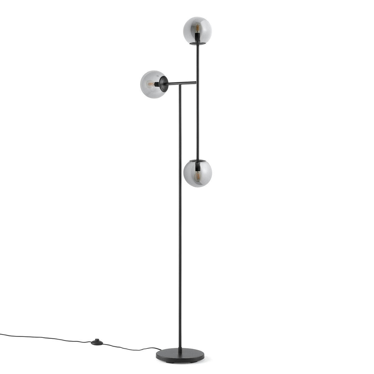 Lampadaire métal acier et verre fumé, Atea