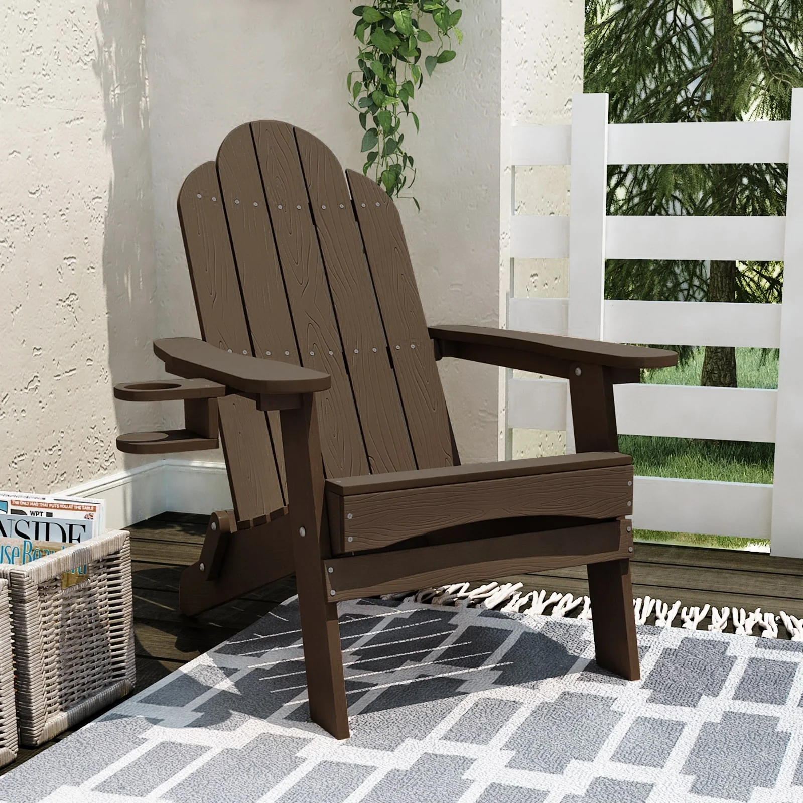 LUE BONA Folding Weather Resistant Outdoor Plastic Adirondack Chair with Cup Holder