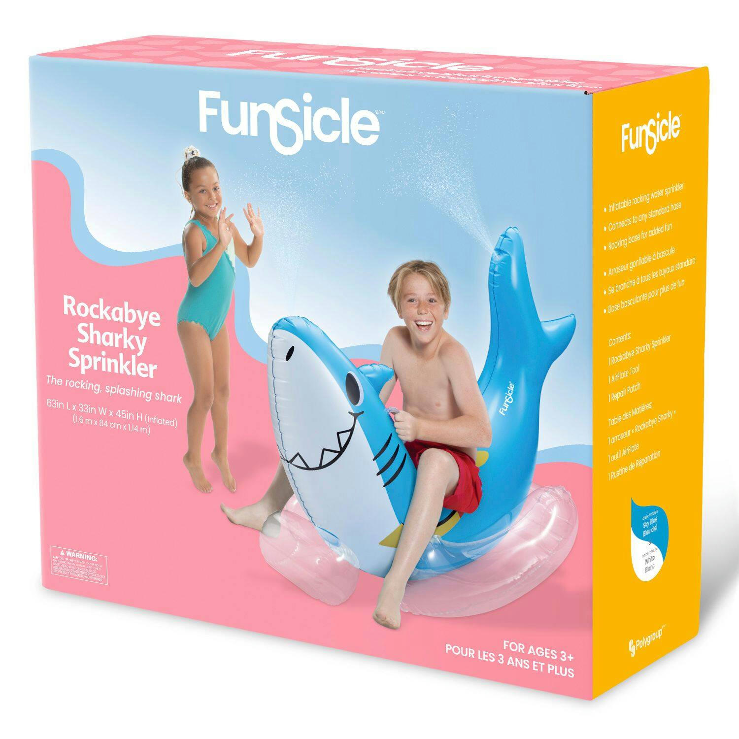 Funsicle Rockabye Sharky Large Inflatable Outdoor Sprinkler with Built-In Water Sprayers