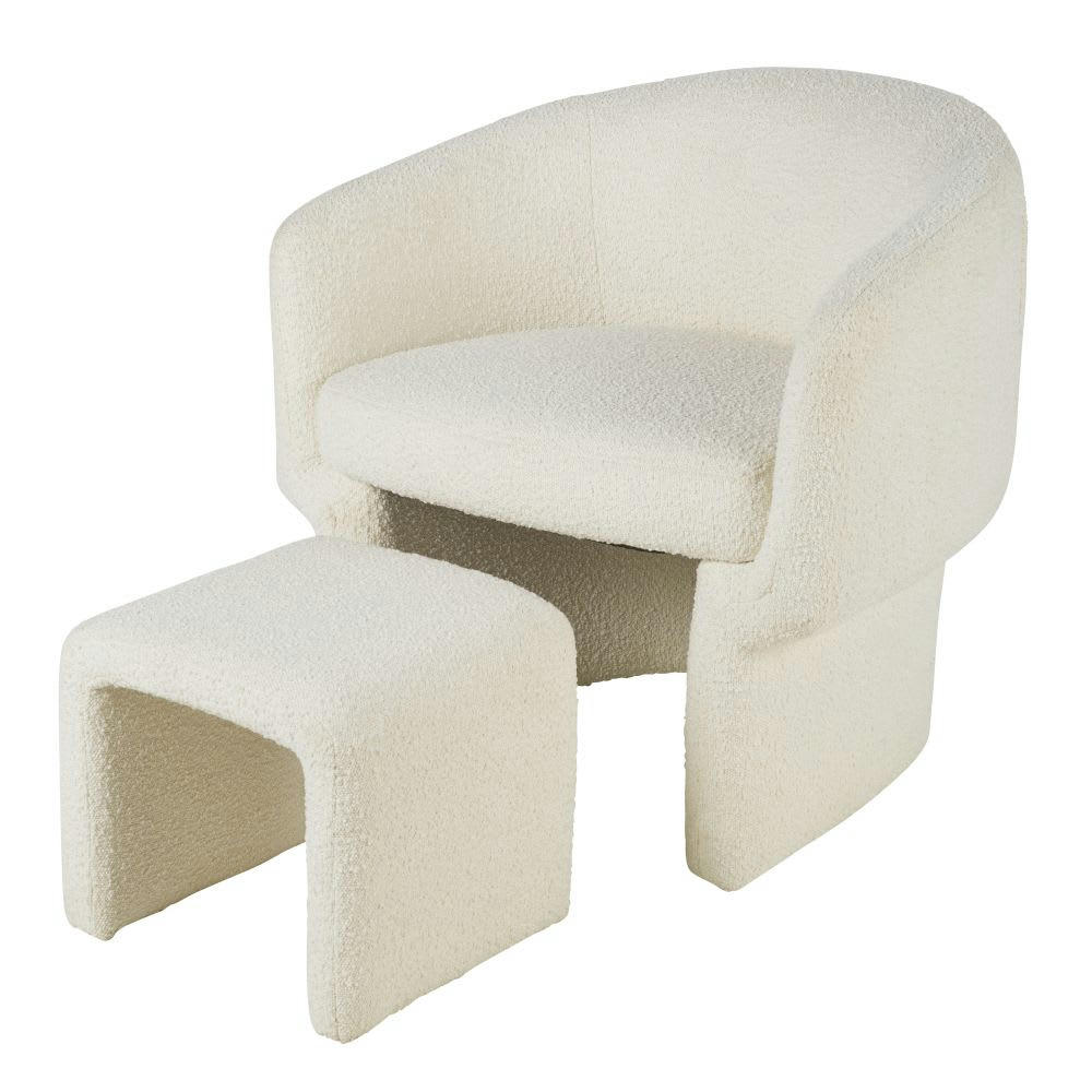 Dorset Business - Fauteuil et repose-pieds professionnels à bouclettes blanches