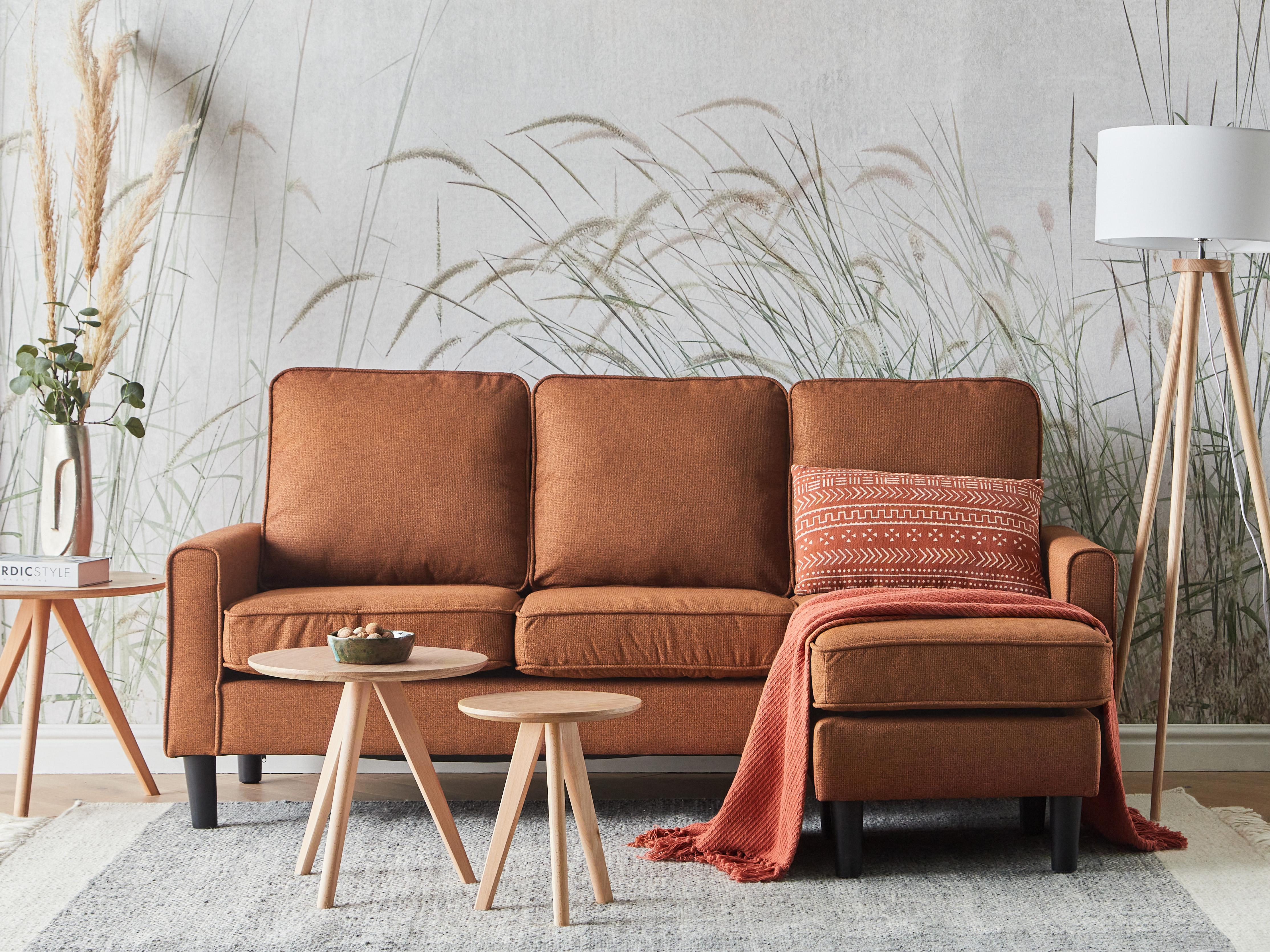 Sofa 3 Seater AVESTA Fabric Golden Brown with Ottoman