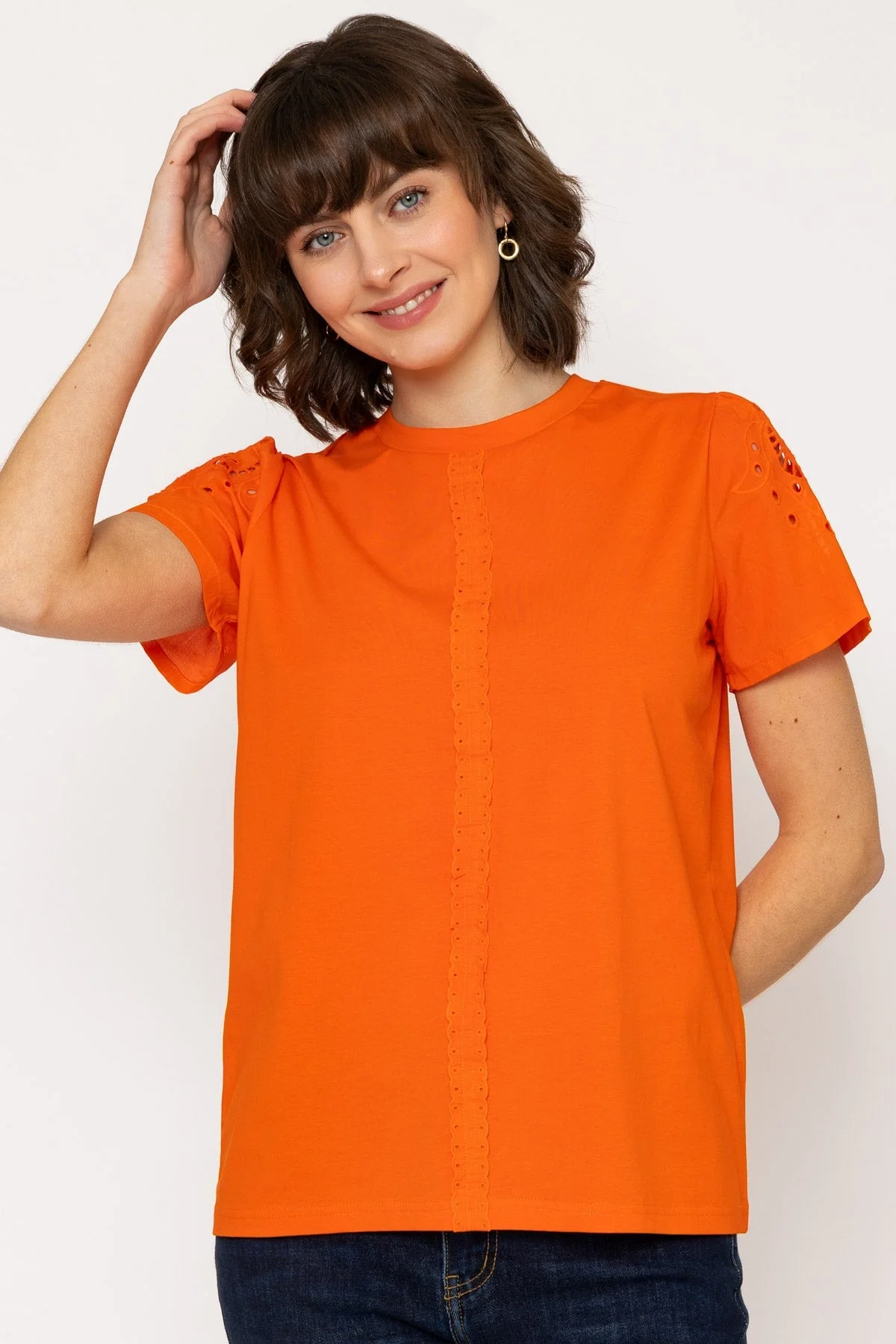 Orange Broderie Anglaise Cotton Top