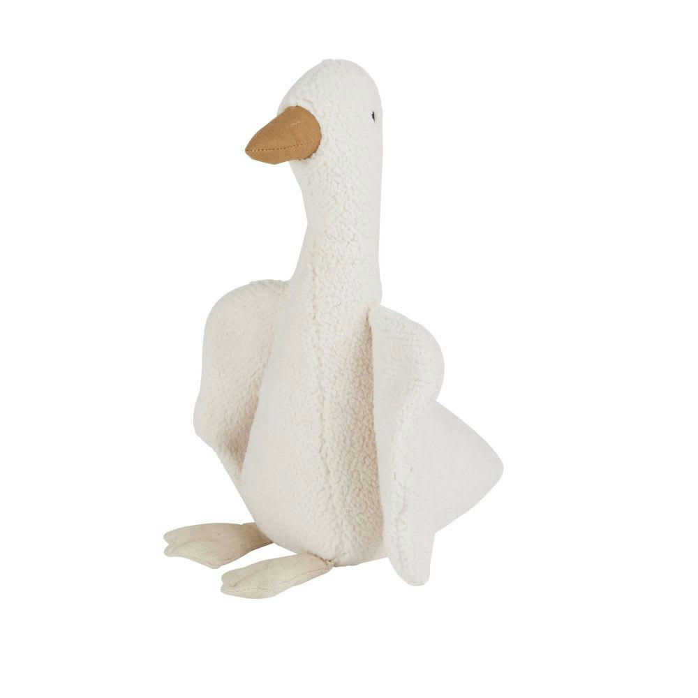 - Peluche enfant oie blanche, beige et marron, H34,5