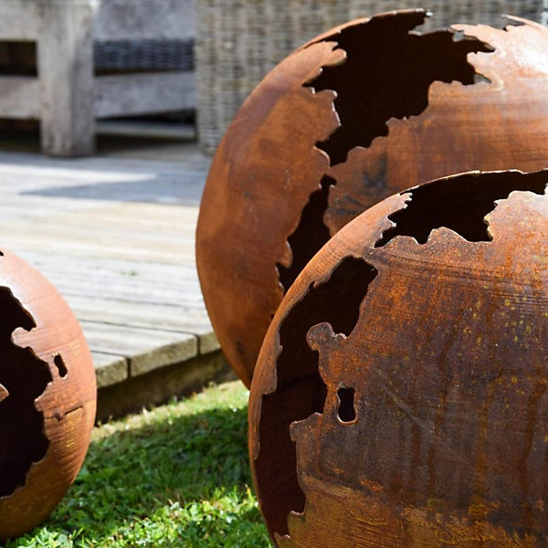 Boule déco jardin métal craquelée - Rouille 30 cm