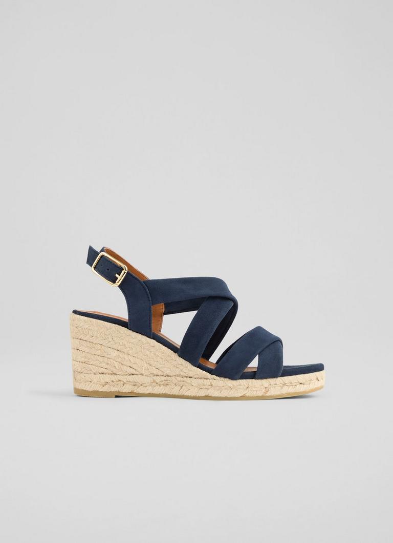 Mariana Navy Suede Multi Strap Wedges