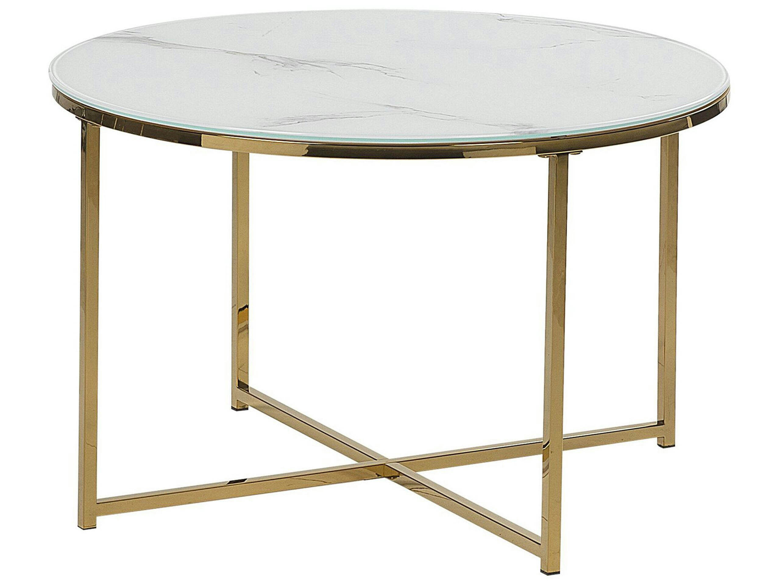 QUINCY - Table basse effet marbre blanc structure dorée