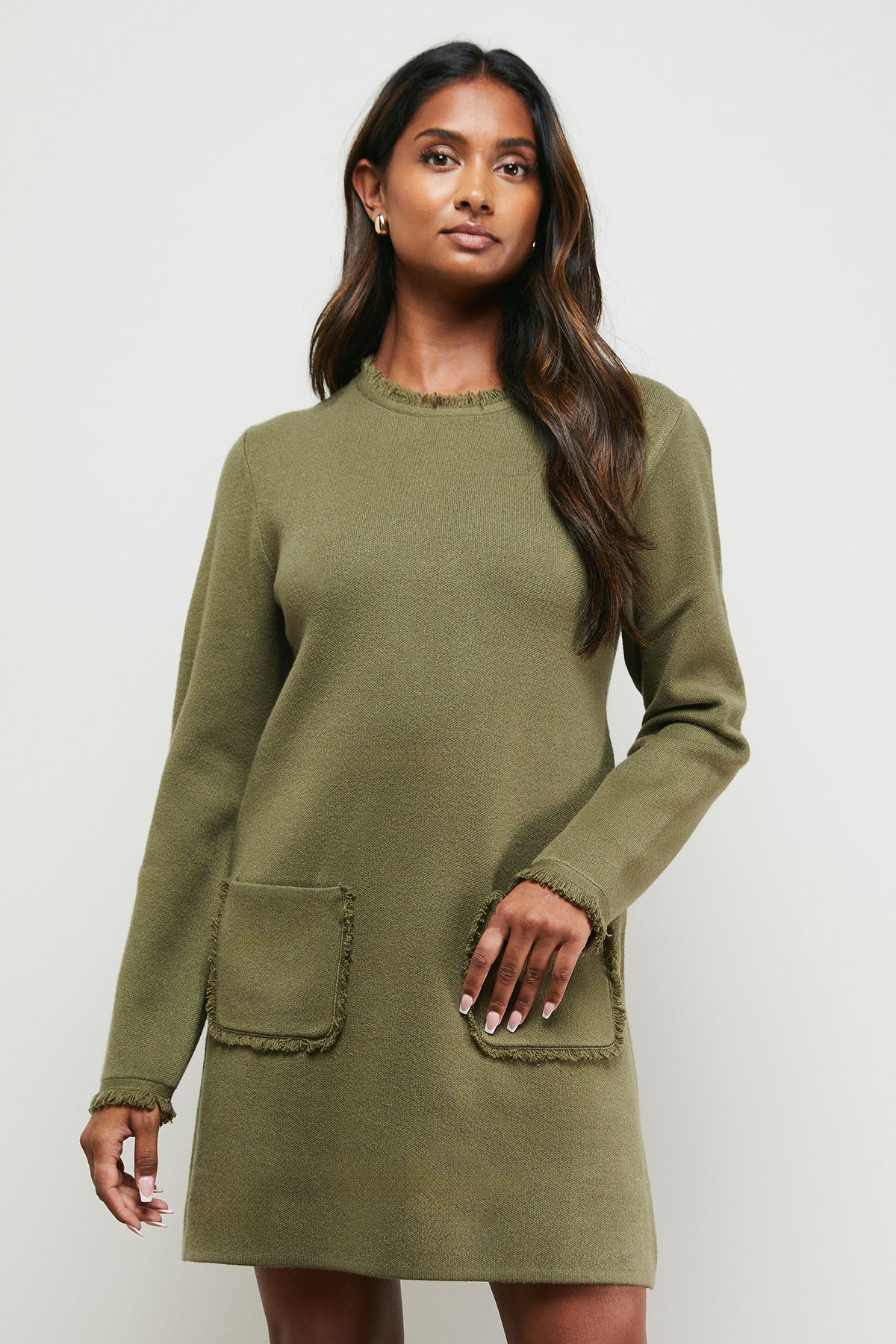 Oasis Fringe Detail Crew Neck Mini Dress