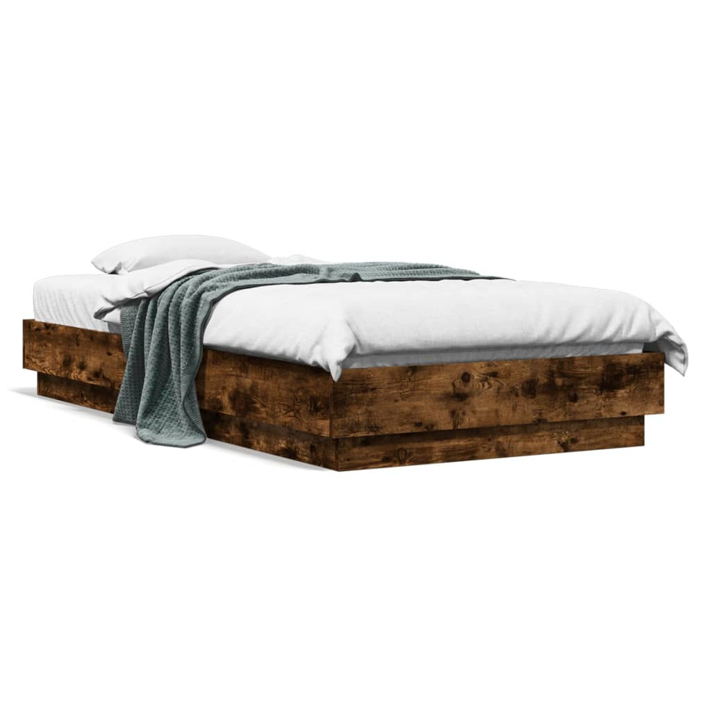Łóżko Drewniane Rama Łóżka Sofa Brązowe Do Sypialni Pokoju LED 75x190 cm