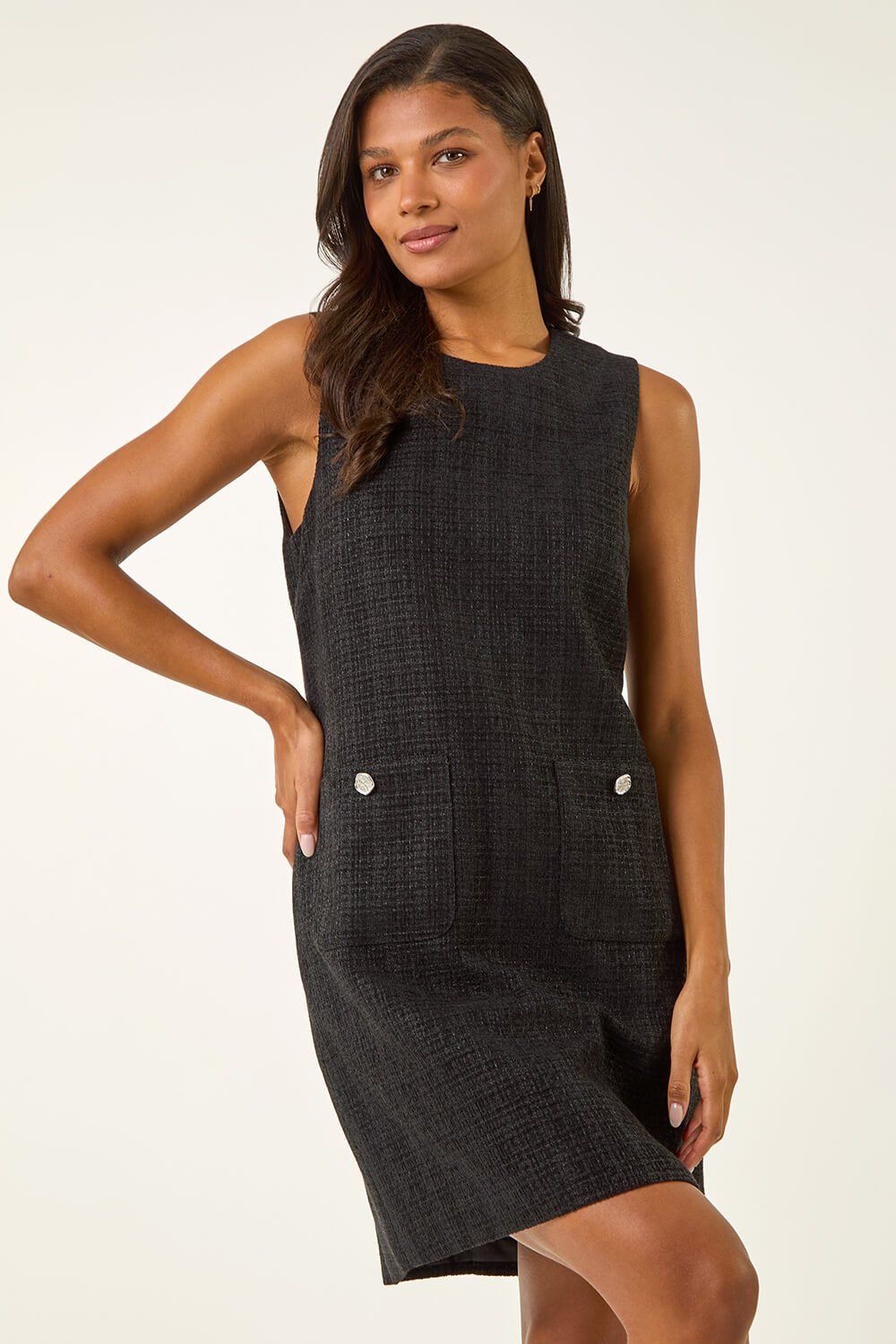 Roman Textured Pinafore Pocket Dress