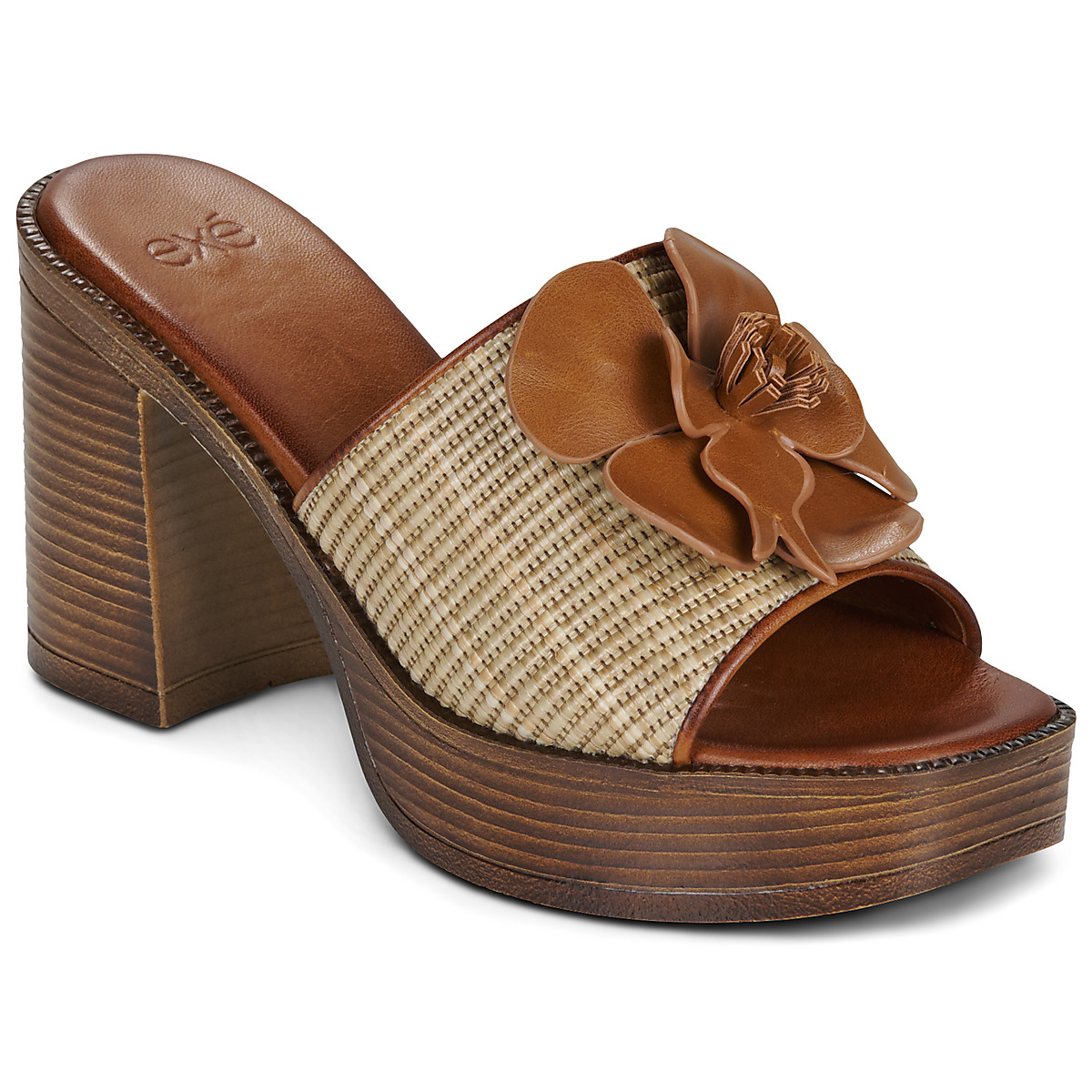 Exé Shoes - 595 CECILIA-RAFFIA-BEIGE-TAN - Beige / Cognac