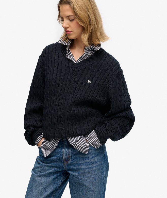 Oversized V Neck Cable Jumper