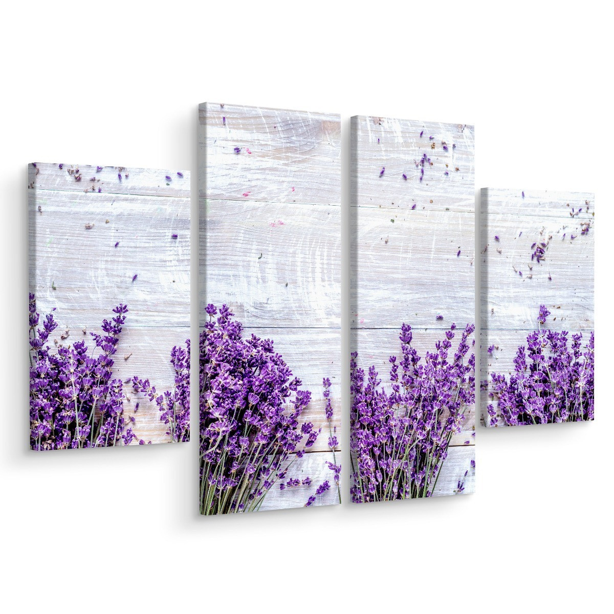 Obraz 4-Częściowy Kwiaty lawendy na tle desek 80x60cm