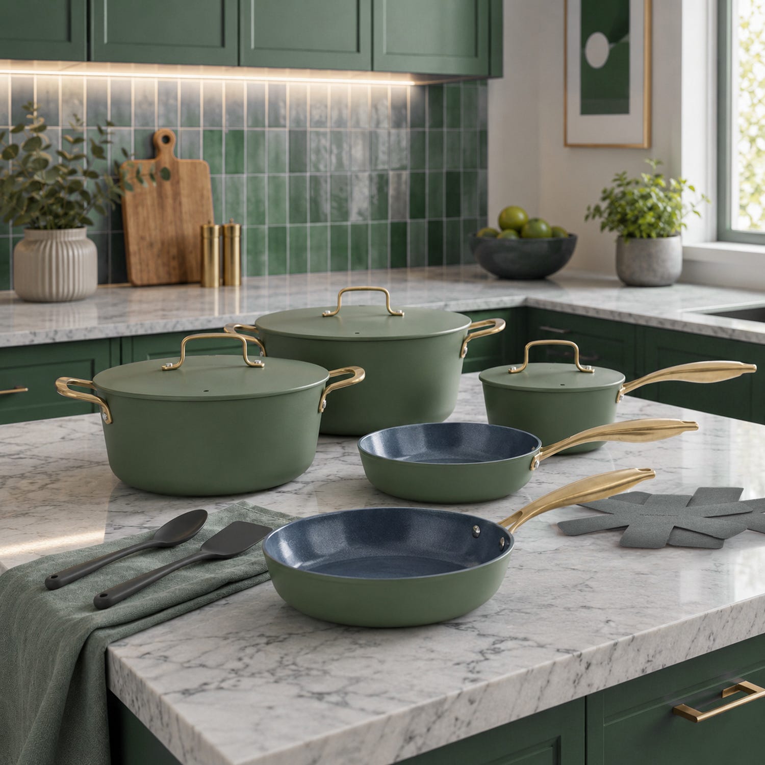 Batteria 12 pezzi antiaderente ceramico Rhapsody verde