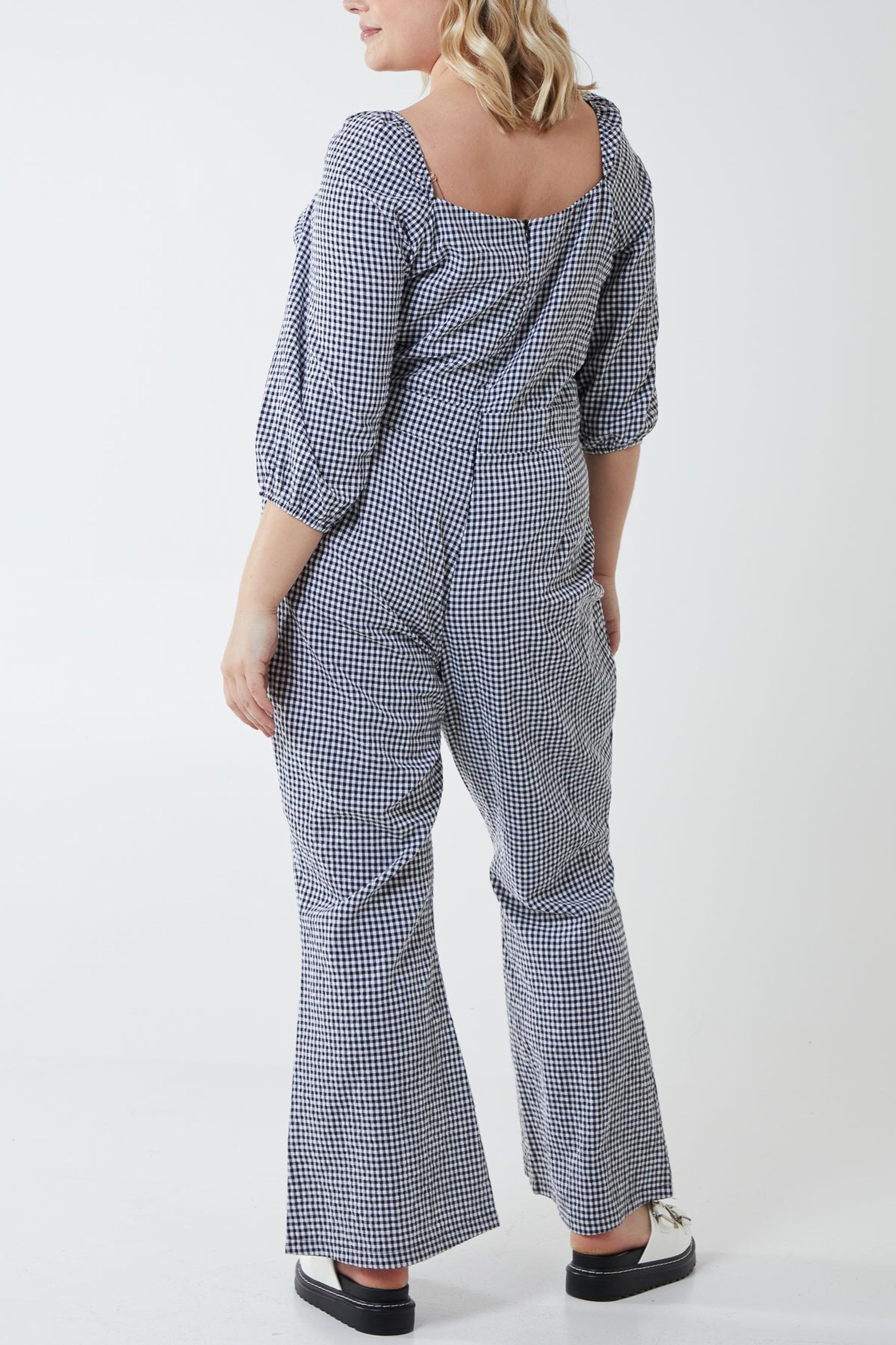 Blue Vanilla Curve Milkmaid Gingham Jumpsuit