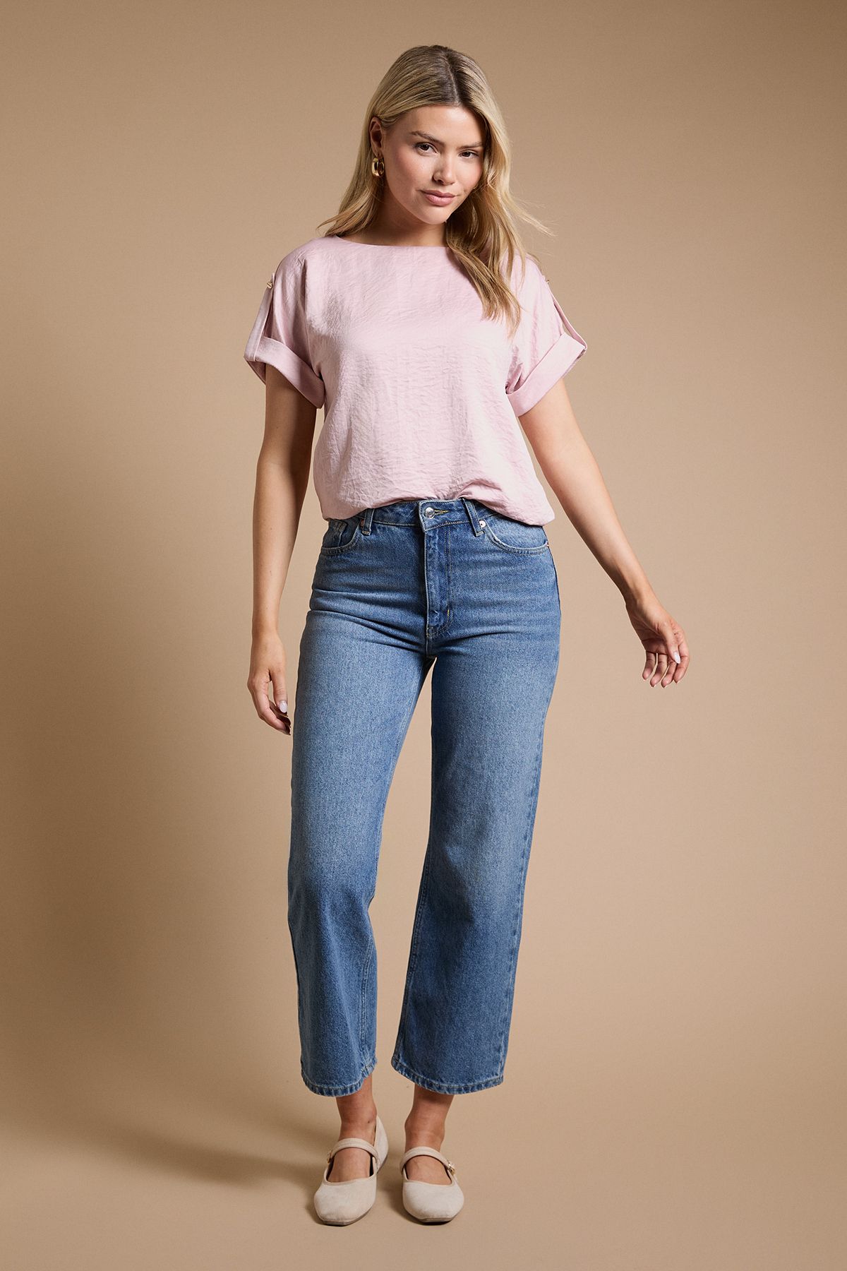 Dorothy Perkins Satin Roll Sleeve Blouse