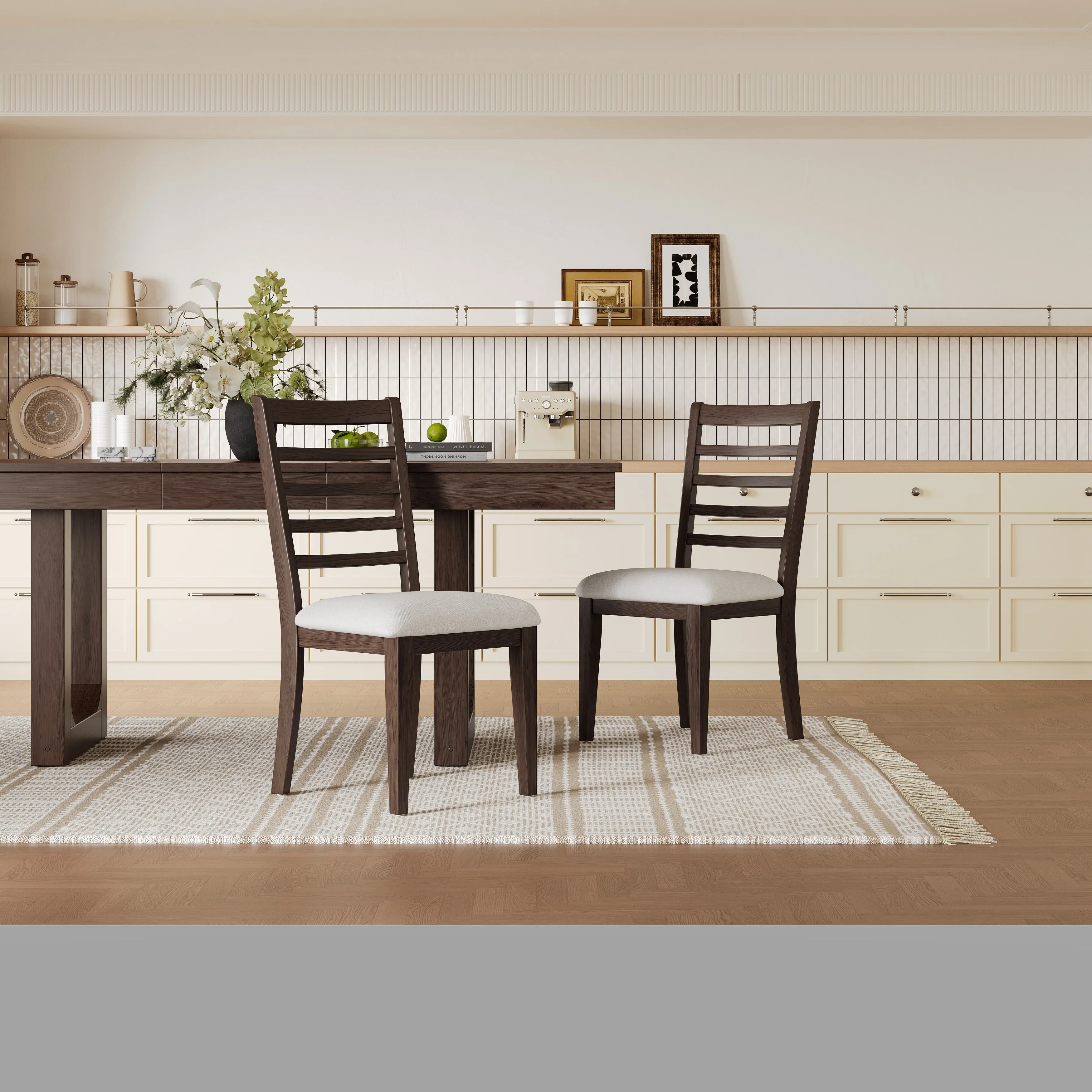 Farmhouse Dining Chairs Set of 2, Upholstered Dining Chairs with High Ladder Back, Classic Armless Chairs for Kitchen