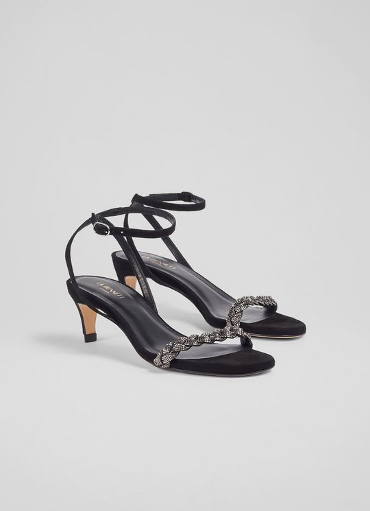 Andria Black Suede and Crystal Plaited Sandals