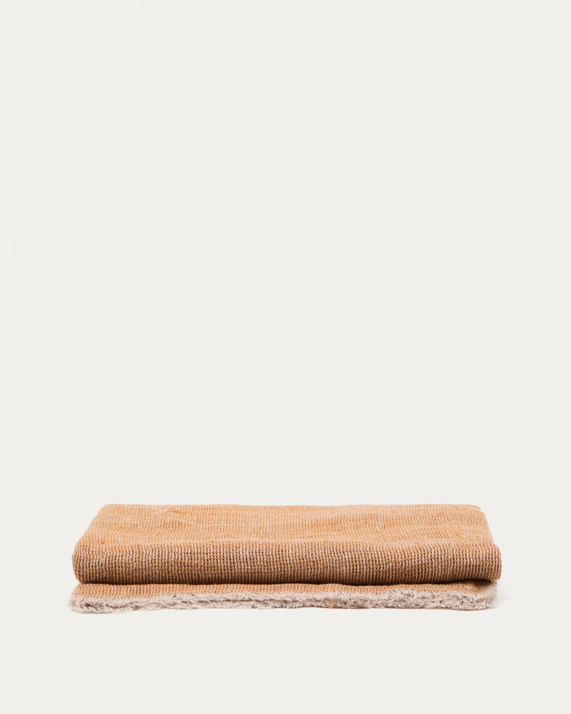 Sanae terracotta 100% linen blanket with fringing 130 x 170cm