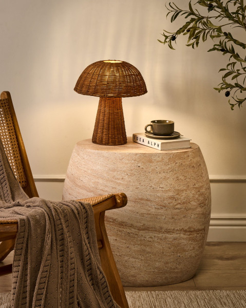 Lampa stołowa sypialnia salon brązowa wiklinowa podstawa klosz