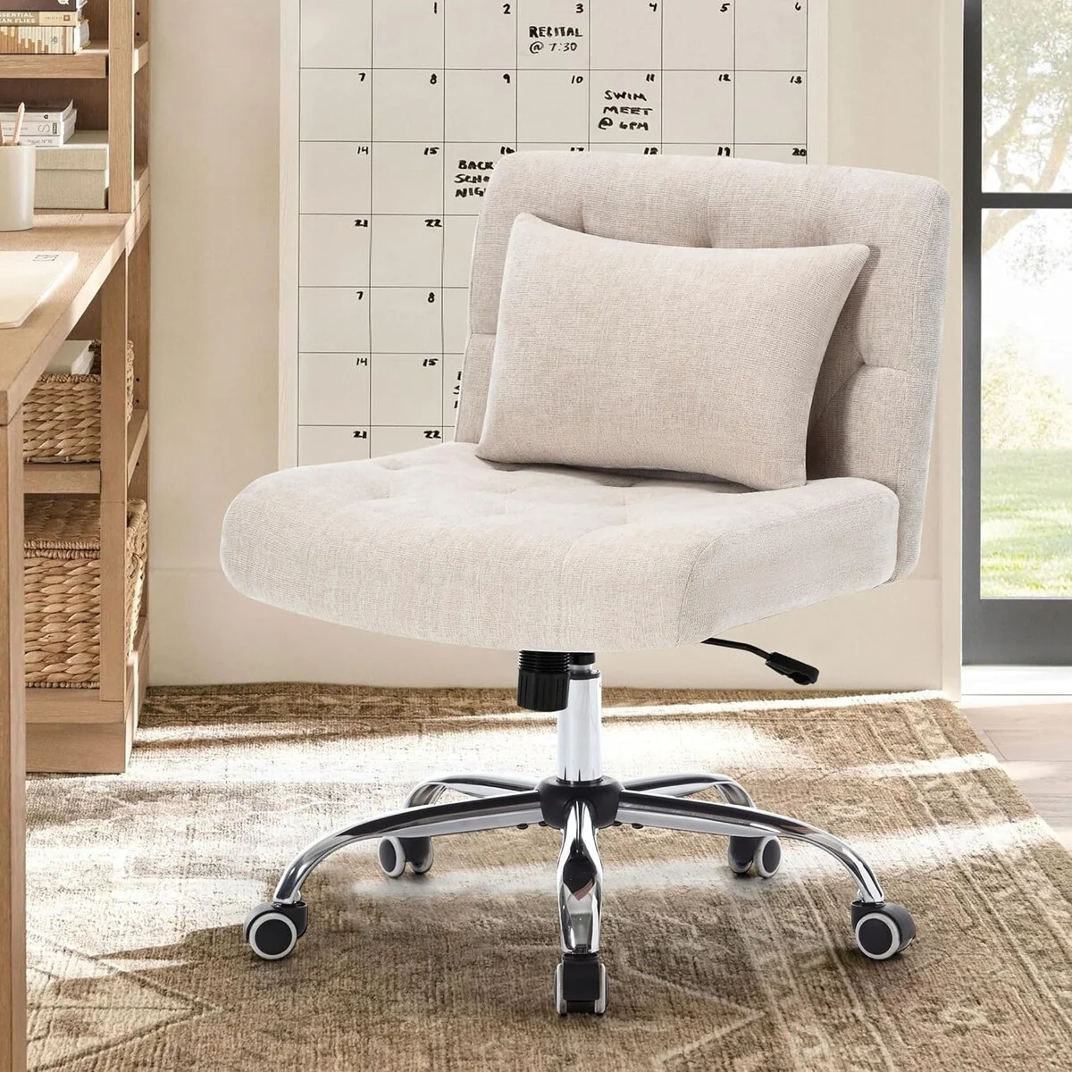 Armless Fabric Office Desk Chair with Wheels