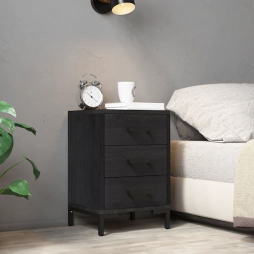NNEVL Bedside Cabinet Black 40x30x55 cm Solid Pinewood