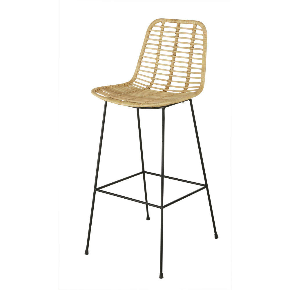 Anoki - Chaise pour îlot central en rotin et métal noir H65