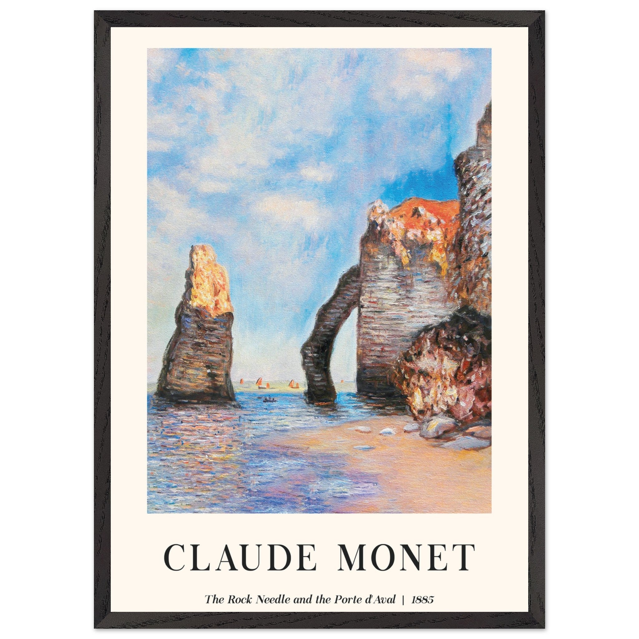 Artfulprints Poster met Lijst Claude Monet - The rock needle and the porte d'aval  - 50x70 cm - Lichtblauw