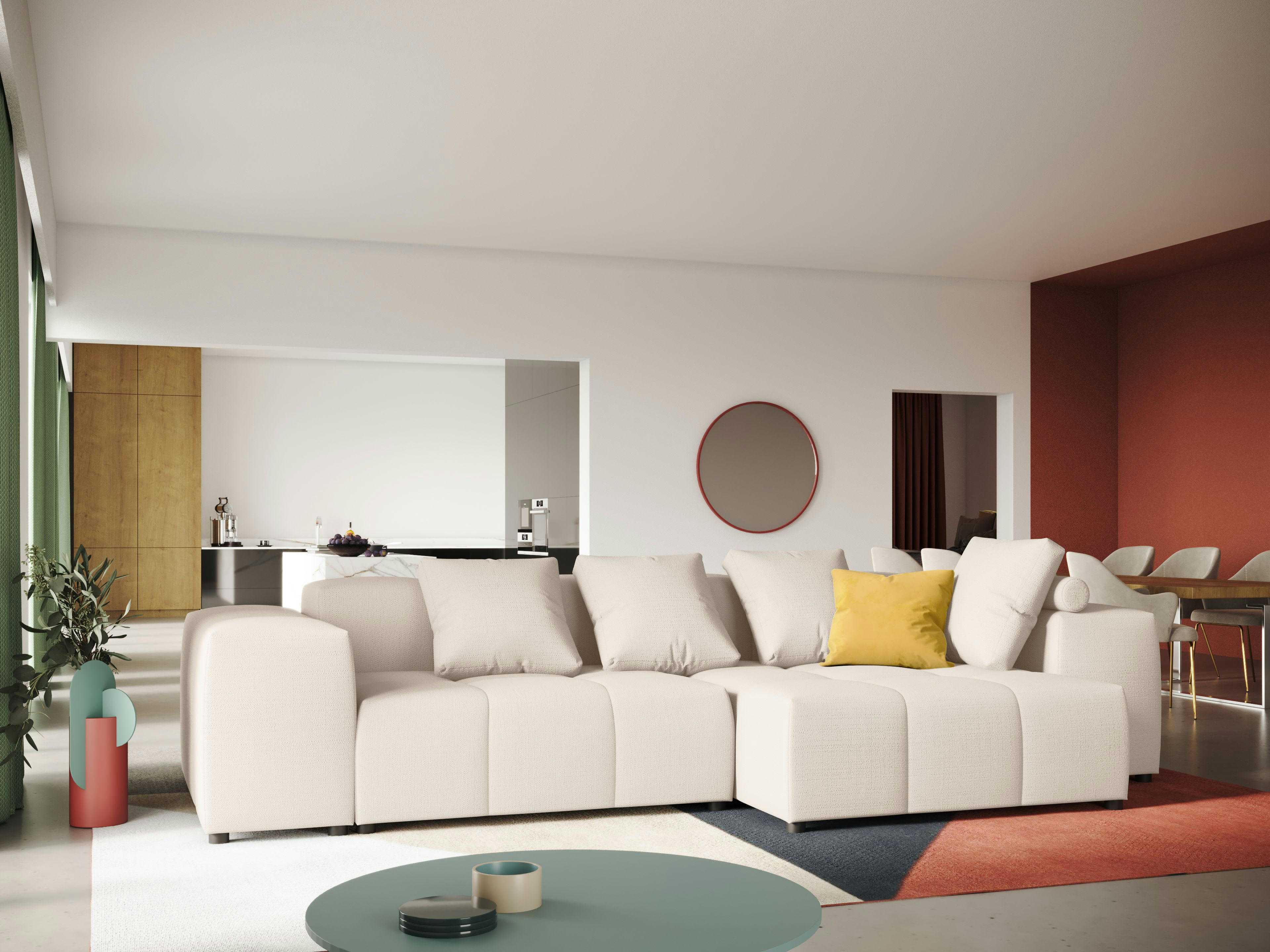 MARGO - Canapé d'angle 4 places en tissu structuré blanc