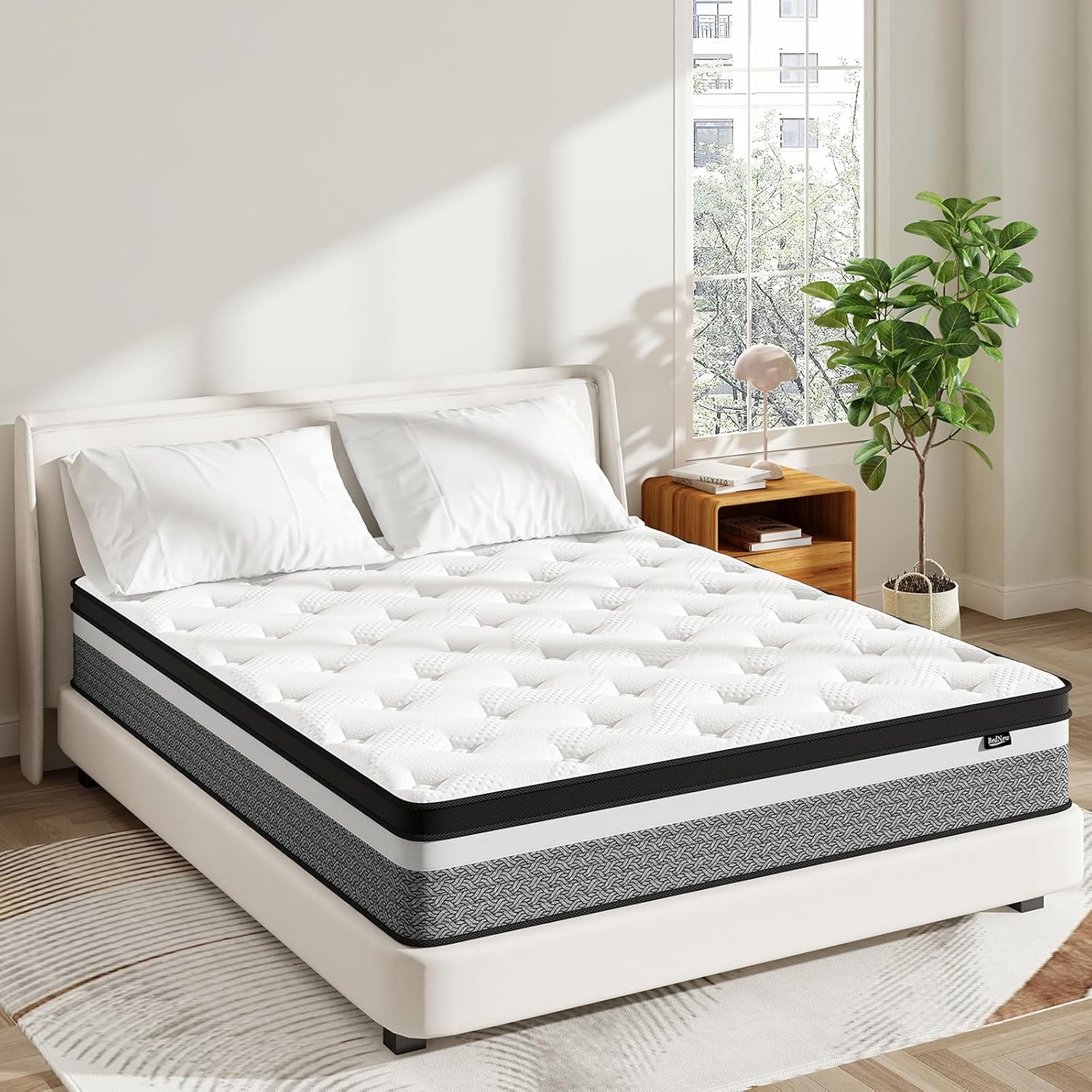 King Size Mattress, 12 Inch Hybrid Mattress in A Box, Memory Foam & Individually Pocket Spring for Pain Relief, Medium Firm King Mattresses