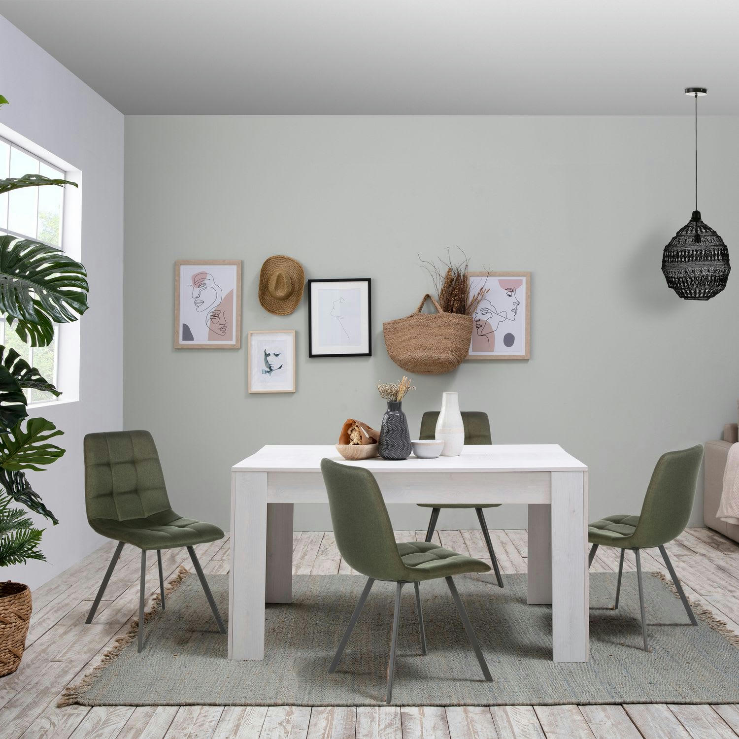 MILA - Lot de 2 chaises salle à manger, pieds en métal, tapissées vert